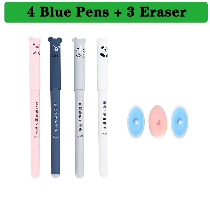 Simples Market Kawaii erasable gel pen set, 25 pcs with animal-face toppers and erasers for notebooks