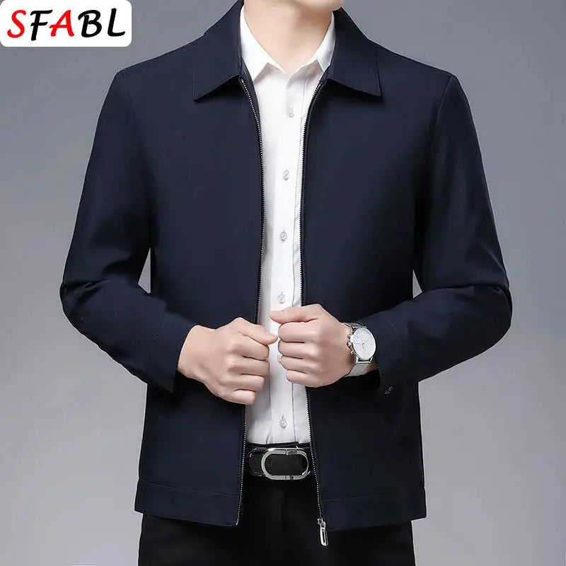 Simples Market men's navy zip-front blazer jacket; SFABL logo visible.