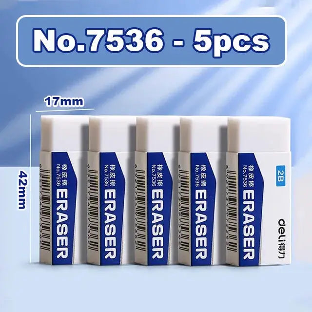 Simples Market 5-pack 2B erasers, white bodies with blue labels, soft and mess-free pencil erasers