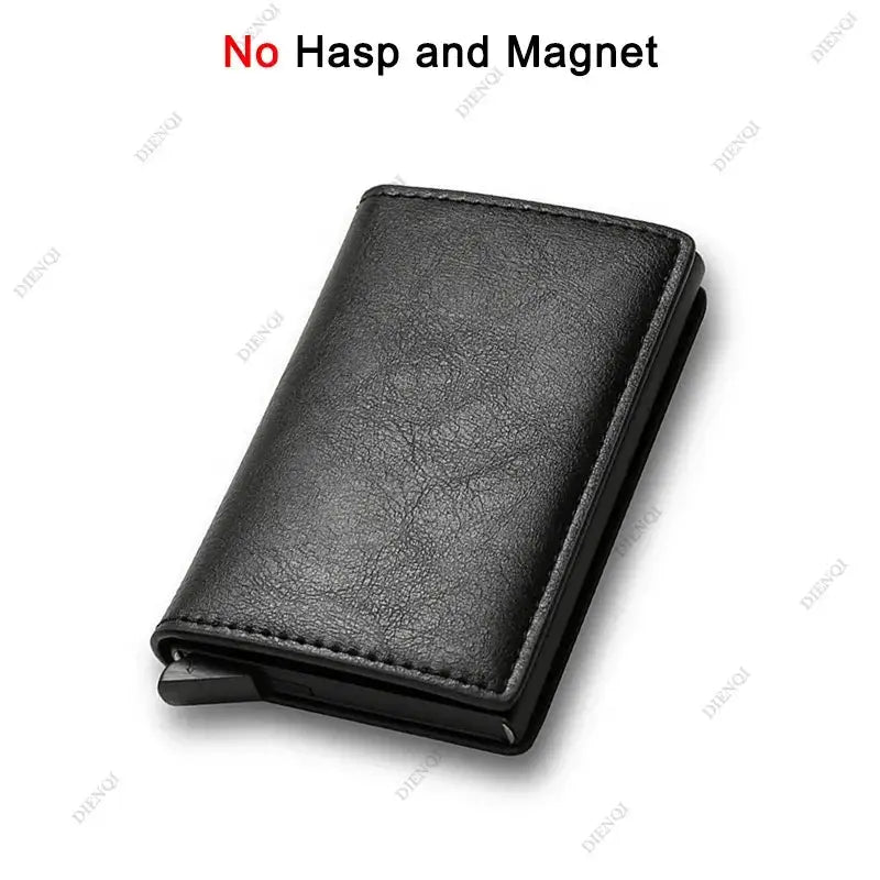 Black minimalist RFID-blocking carbon fiber wallet with automatic pop-up cardholder