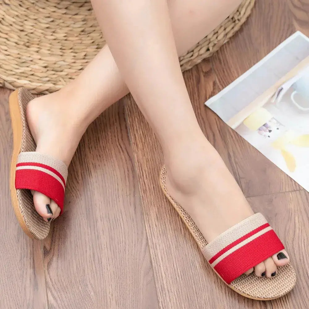 Summer Women Slippers Anti Slip Indoor Linen Lightweight Home Shoes Soft Hemp Upper EVA Outsole