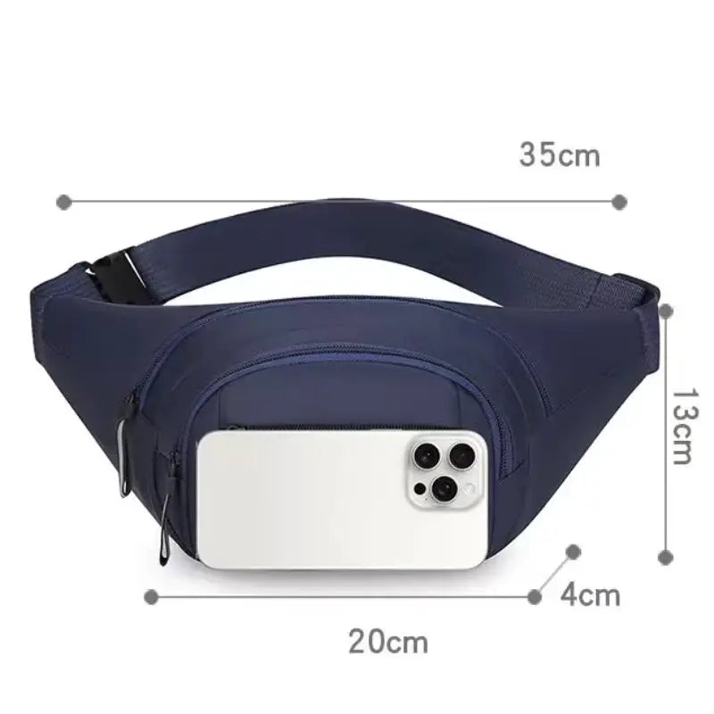 Waist pack by Simples Market navy large-capacity fitness bag with phone pocket; 20×13×4 cm, 35 cm strap
