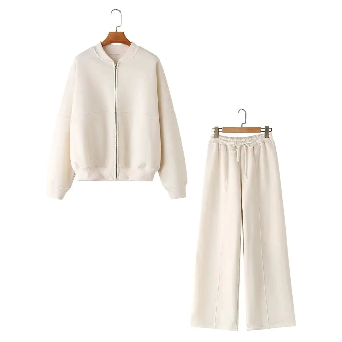 HH Womens Fall Retro Zip Bomber Jacket 2 Piece Set With High Waist Lace Up Wide Leg Pants Streetwear