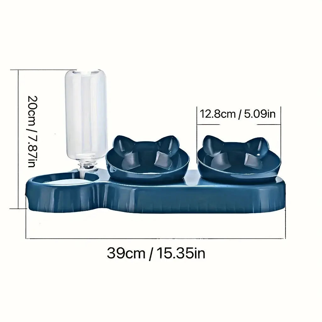 Simples Market pet bowls with water feeder, 3-in-1 tilt bowls and gravity water bottle in blue