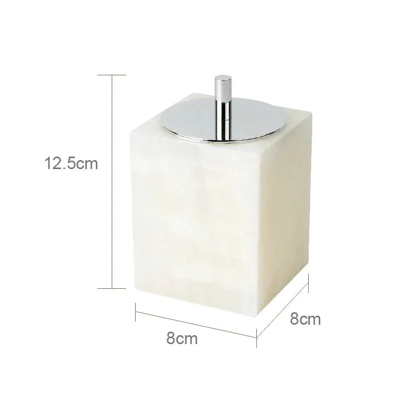 Soap dispenser by Simples Market in white onyx marble with chrome pump