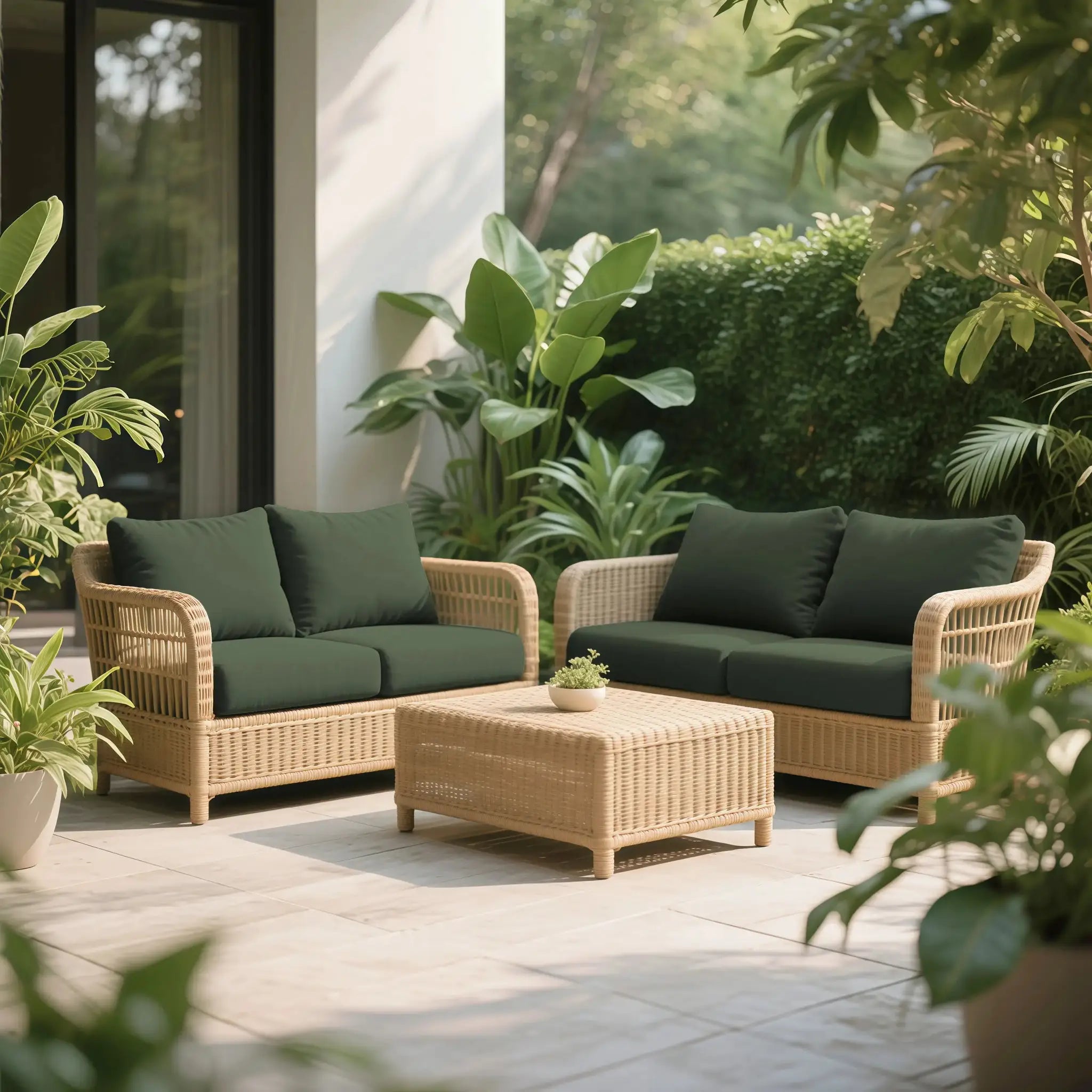 Solid milk silk sofa slipcover in green on outdoor wicker sofa set