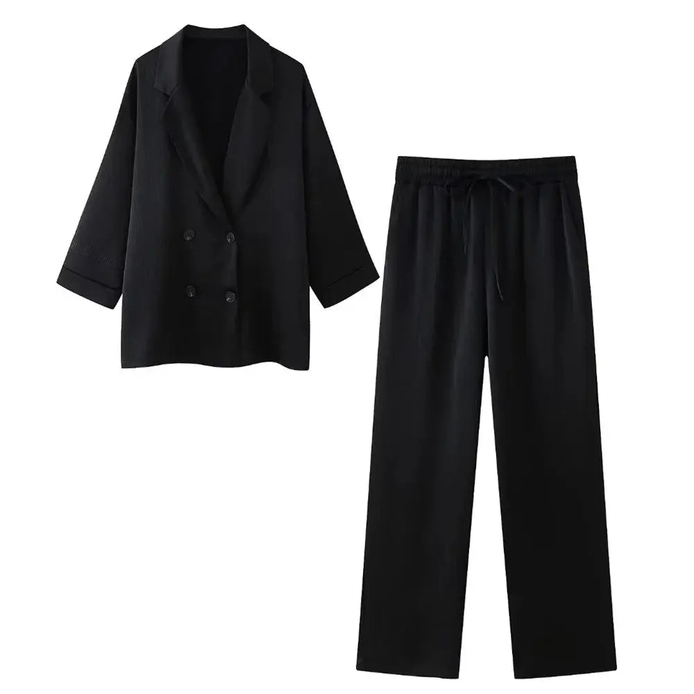 European American Double Breasted Jacket Pants Set Wrinkle 2024 Spring