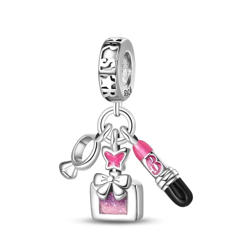 925 Silver Plated Magic Mirror Perfume Princess Angel Pink Charms Beads Fit Pandach 925 Bracelet Fine DIY Jewelry