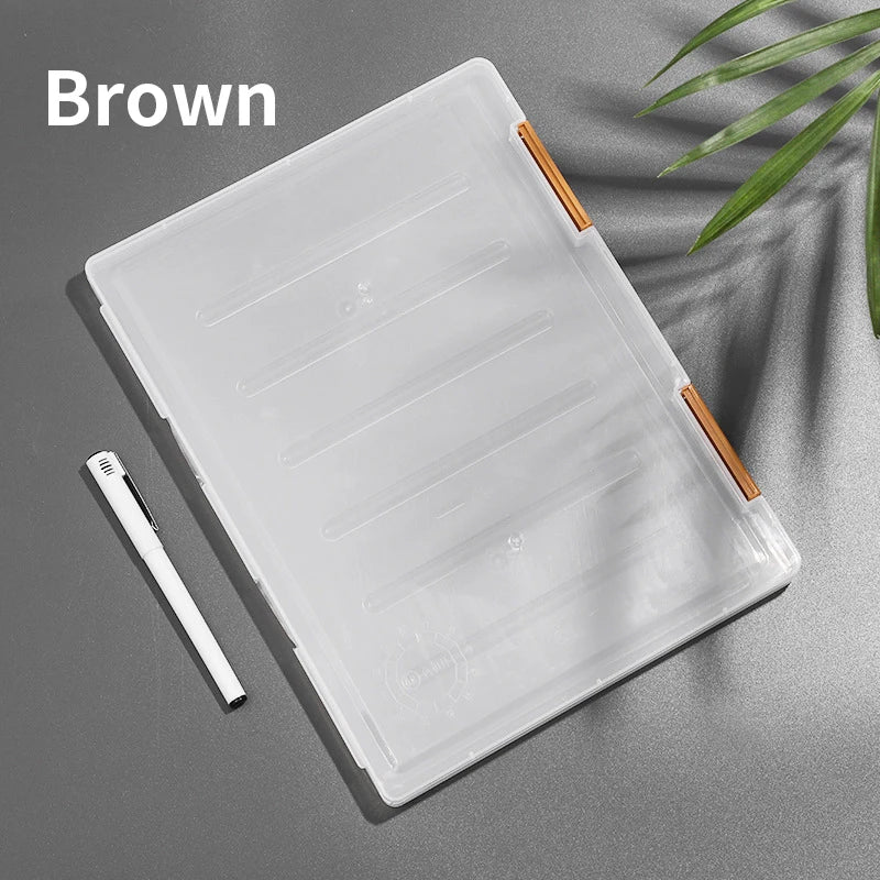 Transparent A4 PP plastic file box with brown clasps for school use