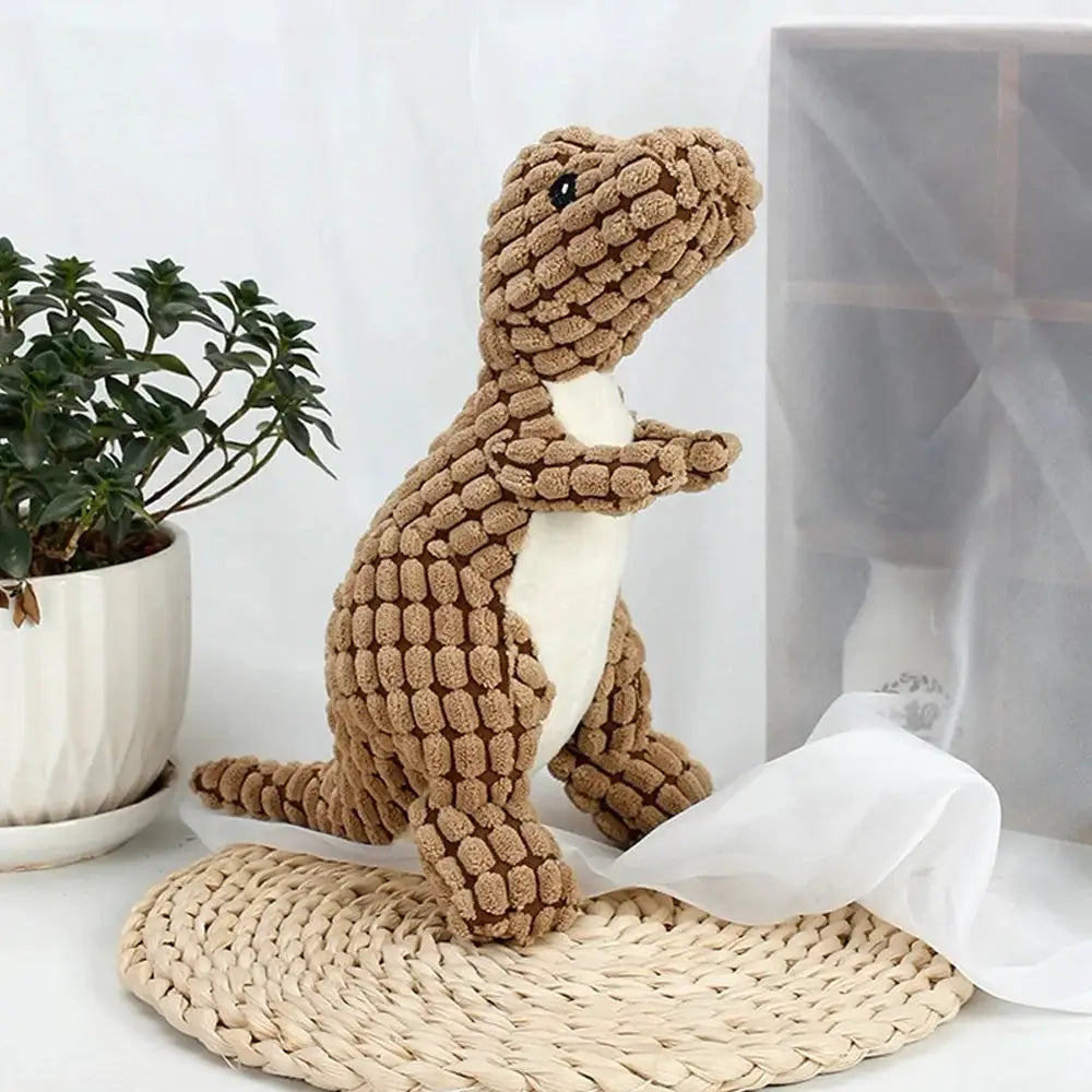 Interactive Plush Dinosaur Dog Toy for Small Dogs and Cats Durable Fleece Chew Toy