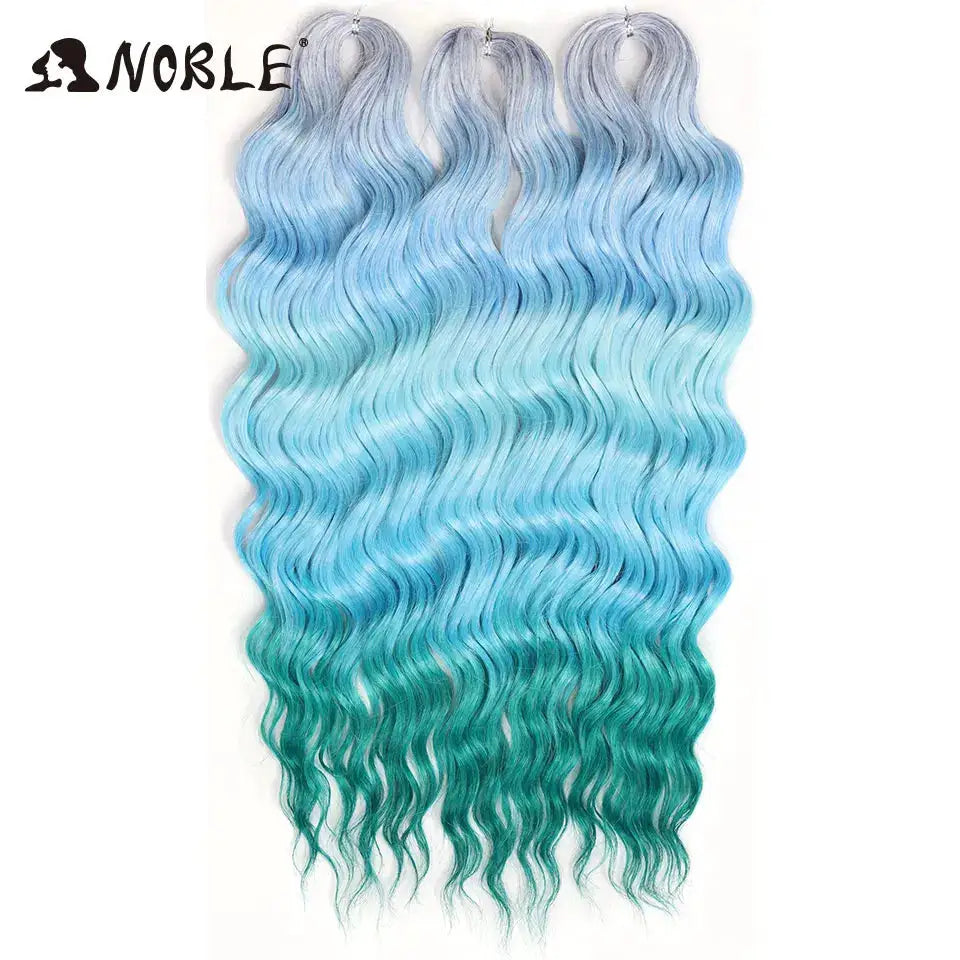 Noble Hair synthetic loose deep wave braiding extensions, 24in, ombre blue to teal, set of 3 bundles