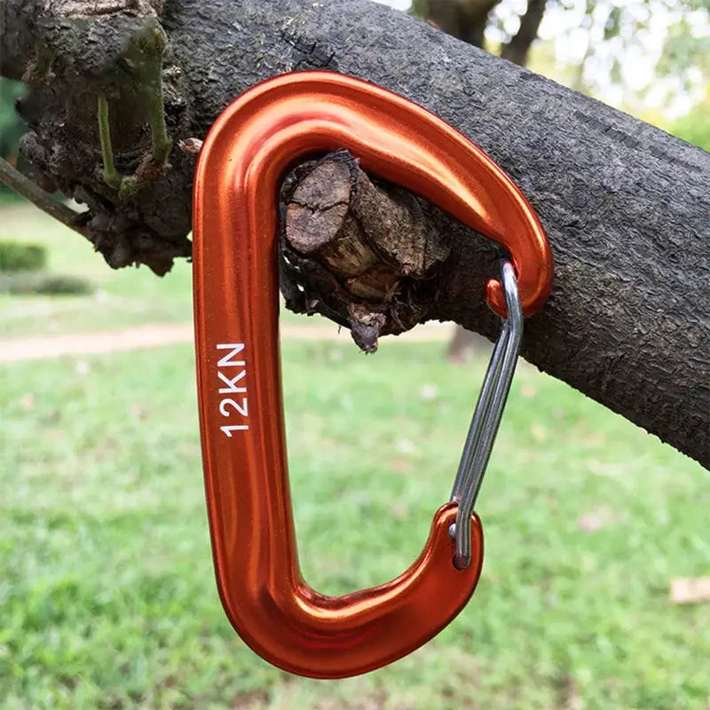 Climbing carabiner, orange 12KN D-shaped with gray wire gate