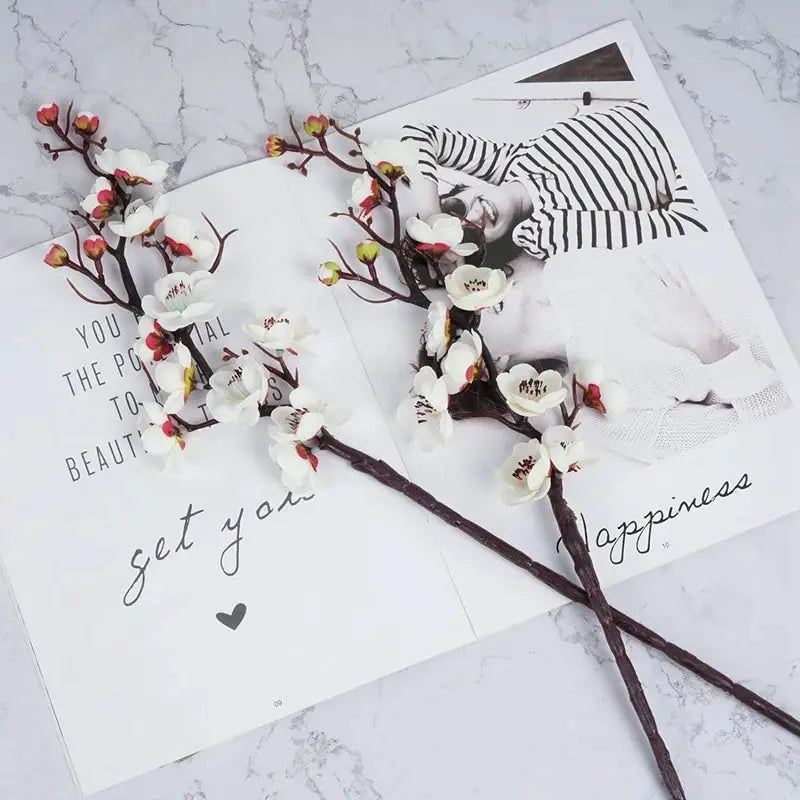 1Pc Artificial Plum Blossom And Peach Branch Silk Flowers For Home Wedding Party Decor And Wreaths