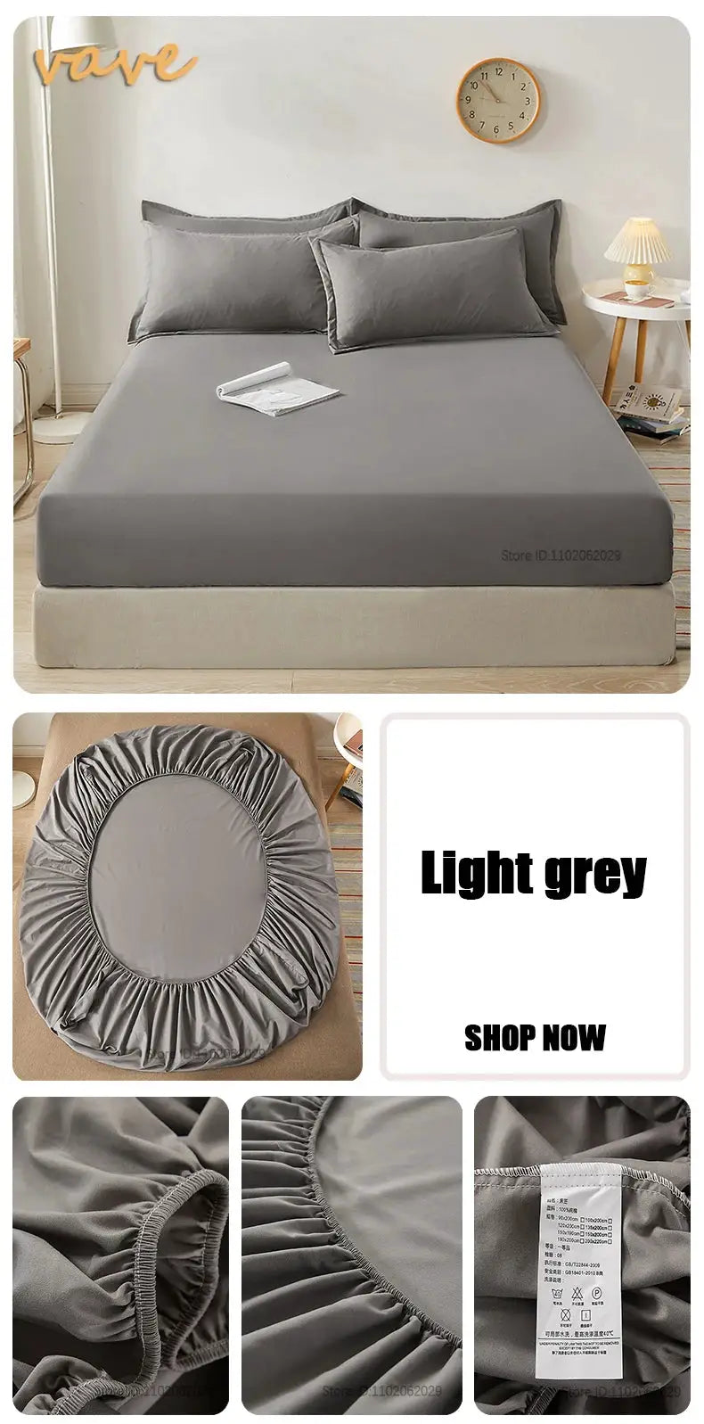 Cotton fitted sheet by Simples Market, light grey with elastic edges for single to king beds