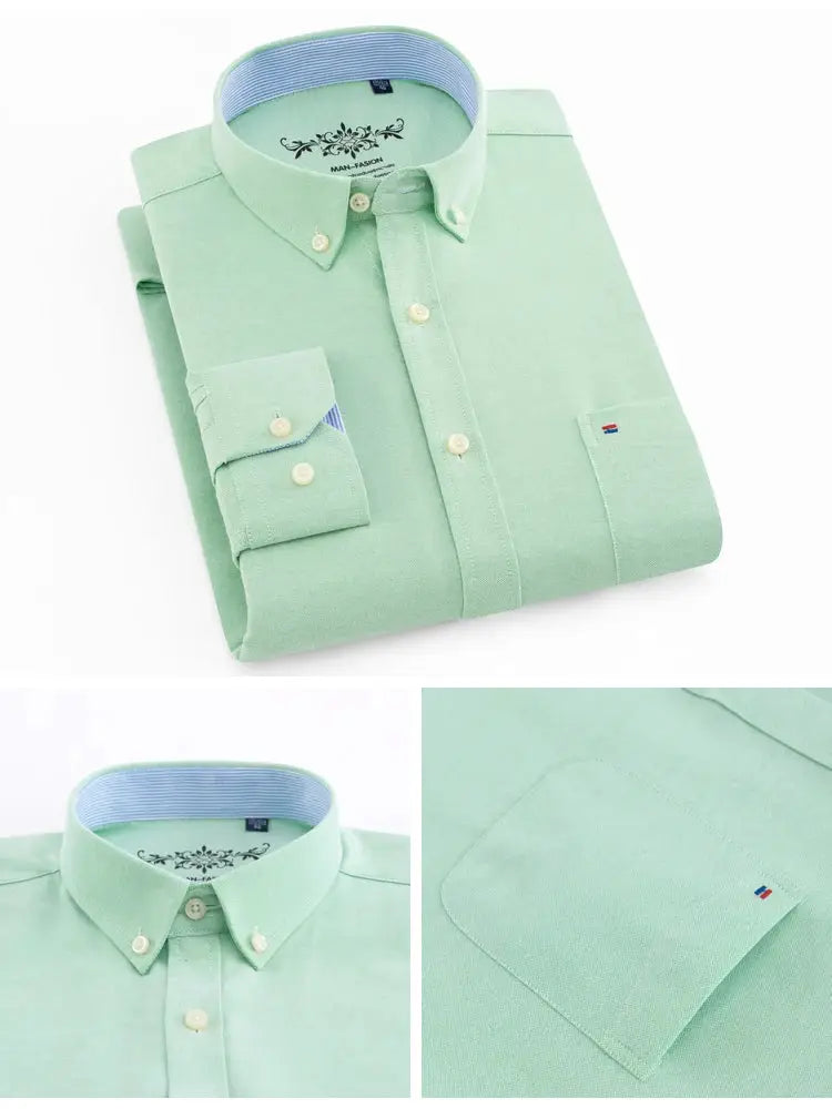 Men's Simples Market mint green long-sleeve oxford shirt with button-down collar and single patch pocket