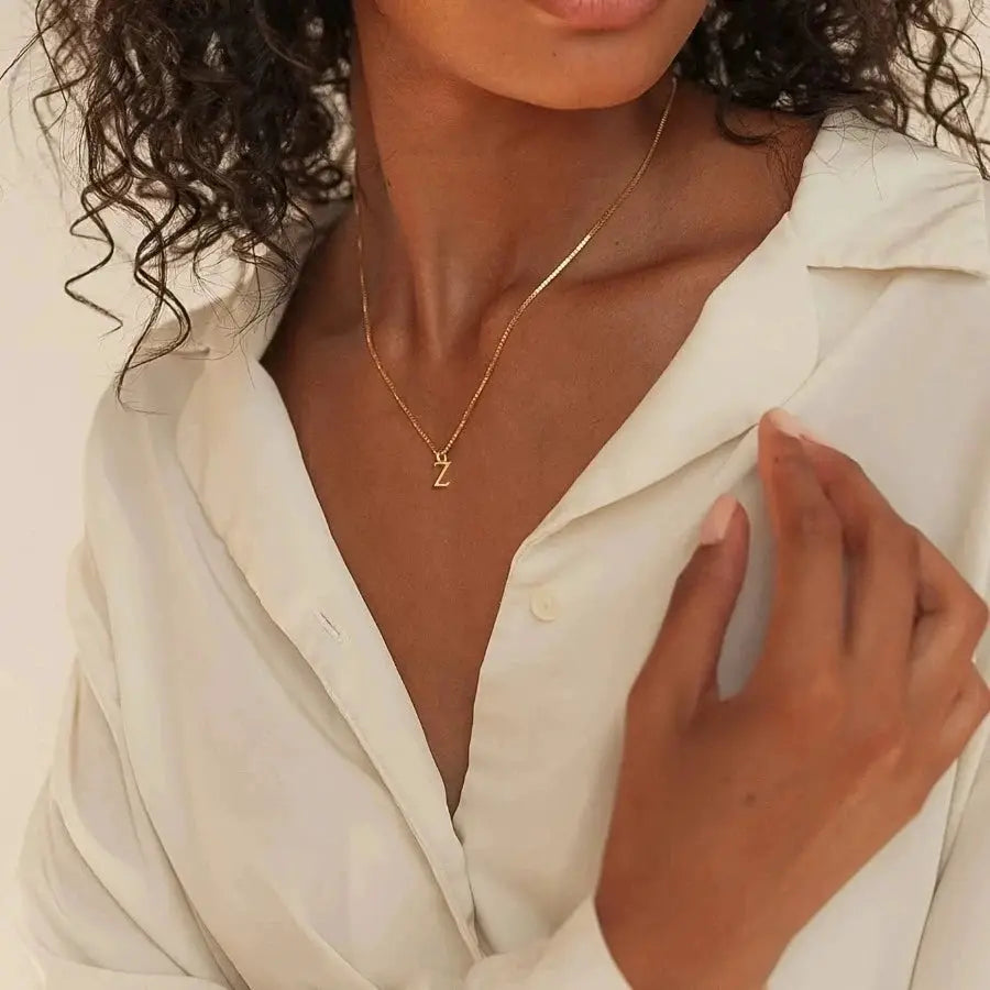 A Z Initial Necklace 18K Gold Plated Stainless Steel Letter Necklace for Women Personalized Gift