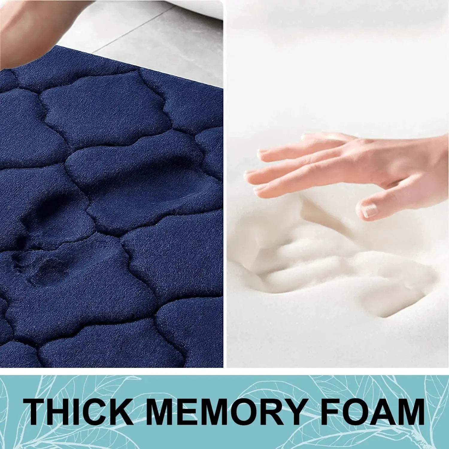 Navy blue quilted prayer rug with irregular pattern and thick memory foam