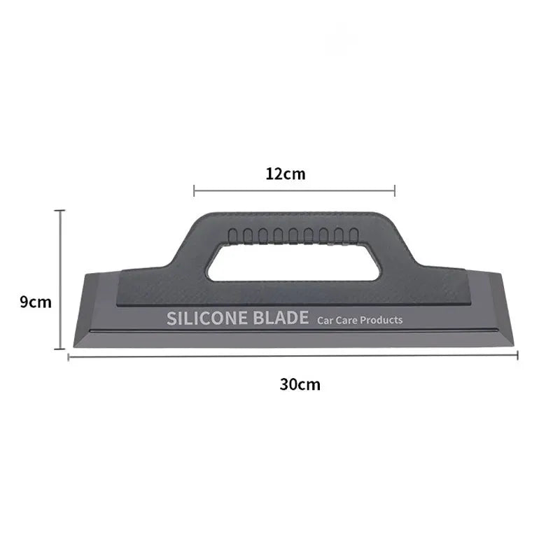 Silicone blade car care scraper with handle, 30cm long, gray anti-slip grip