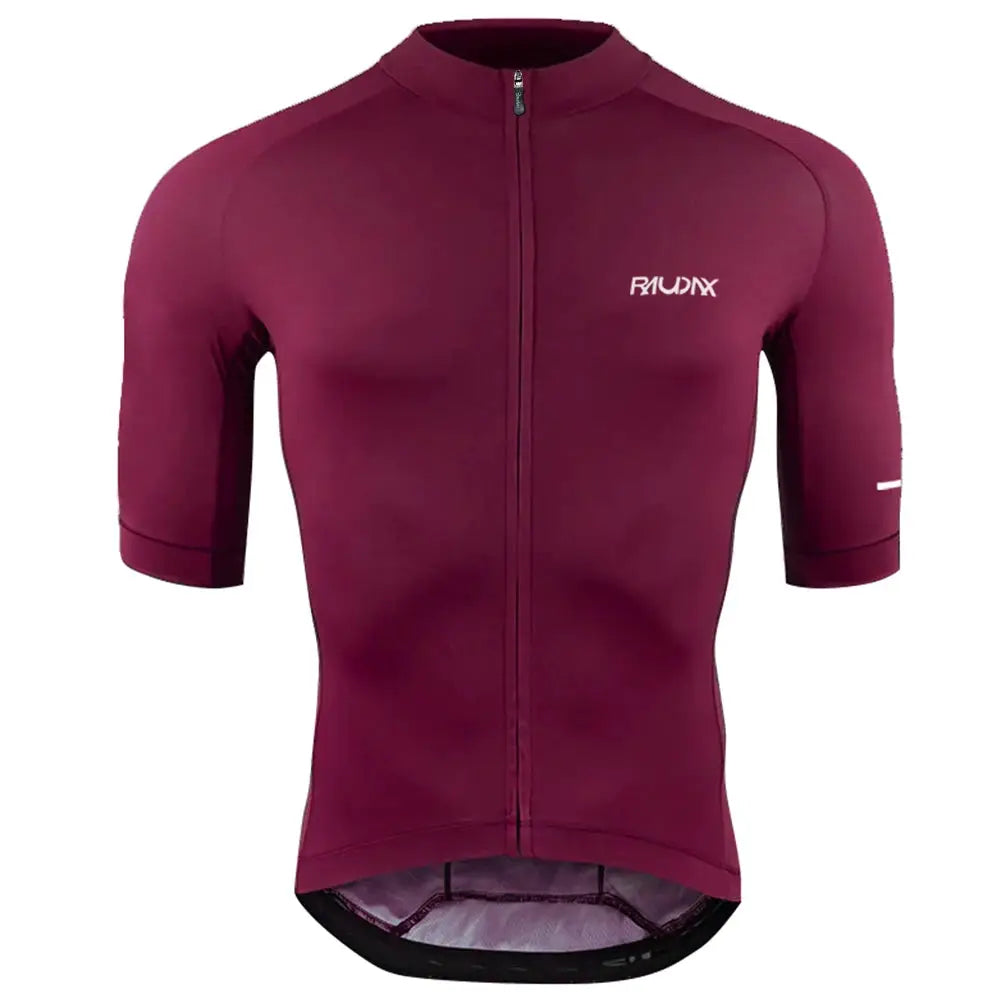RaudX youth cycling jersey, maroon short-sleeve full-zip, breathable MTB top