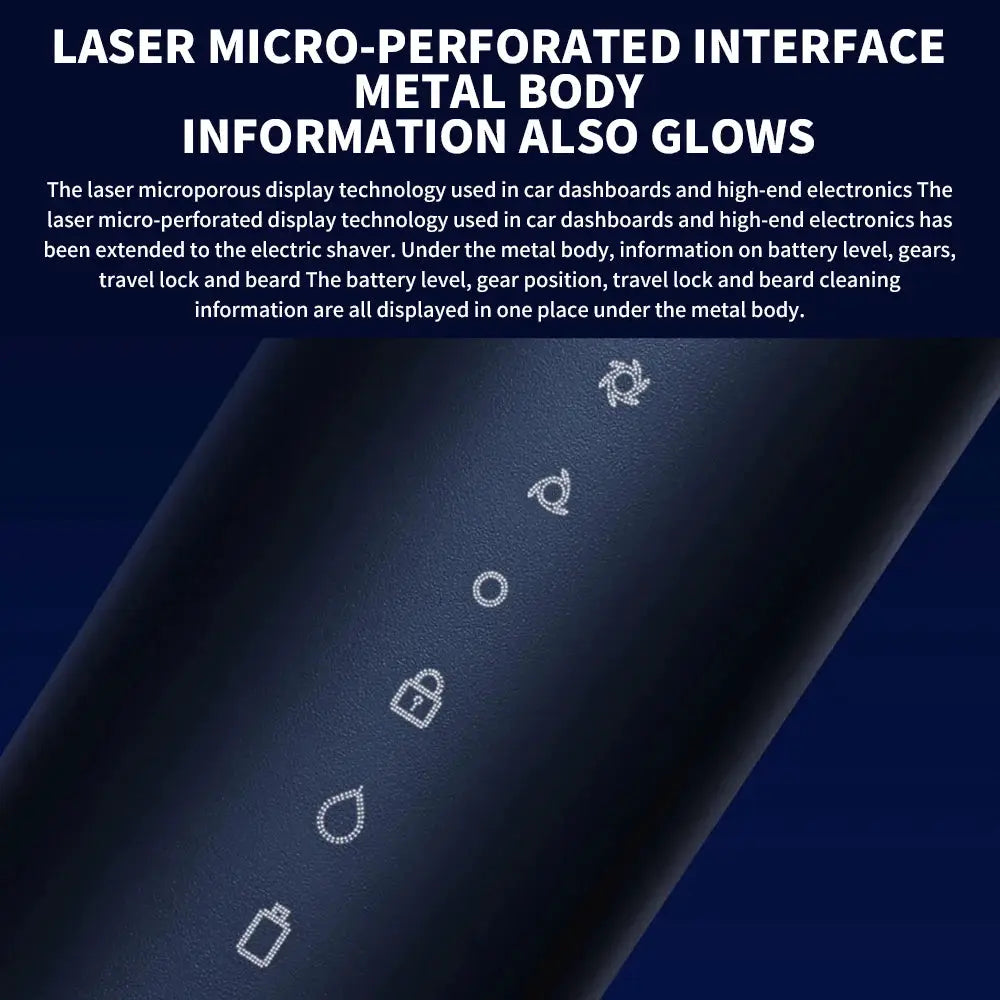 MIJIA Electric Shaver S700; dark blue metal body with illuminated control icons along the handle