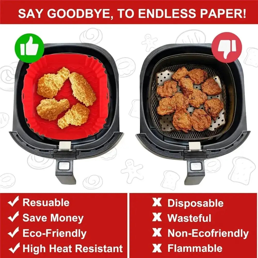 Reusable Silicone Air Fryer Pan Liner For Air Fryers And Ovens Nonstick Baking Tray Basket For Pizza And Fried Chicken