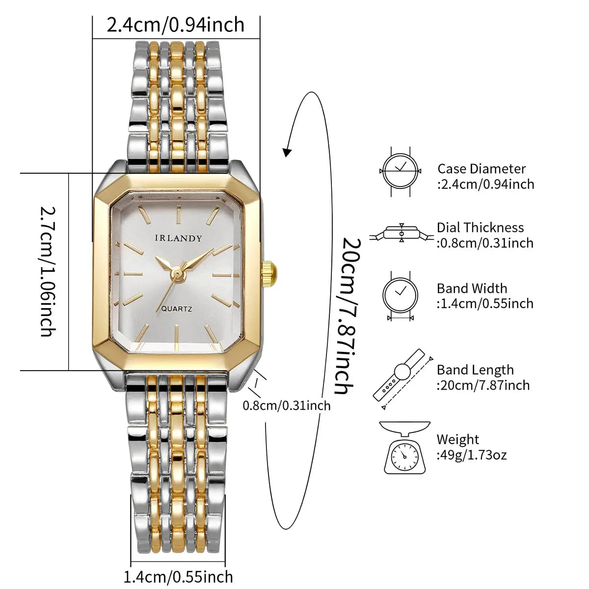 IRLANDY rectangular women's quartz watch with two-tone steel strap and gold bezel by Simples Market