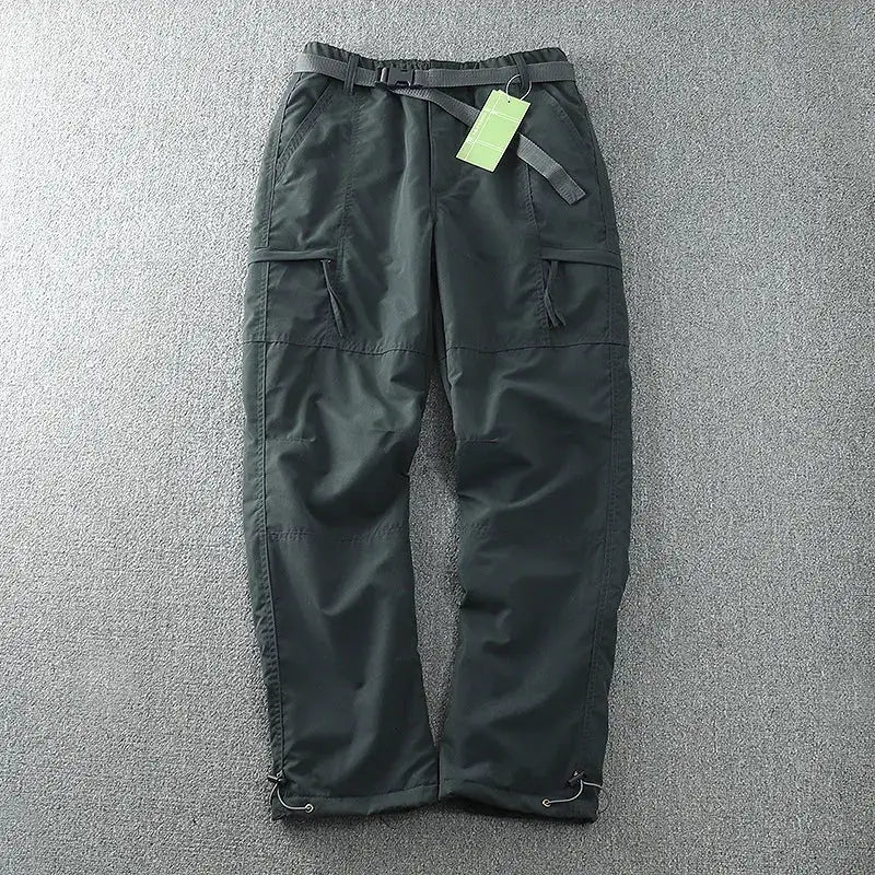 Waterproof windproof fleece-lined outdoor pants for men, Simples Market straight-leg cargo trousers with pockets