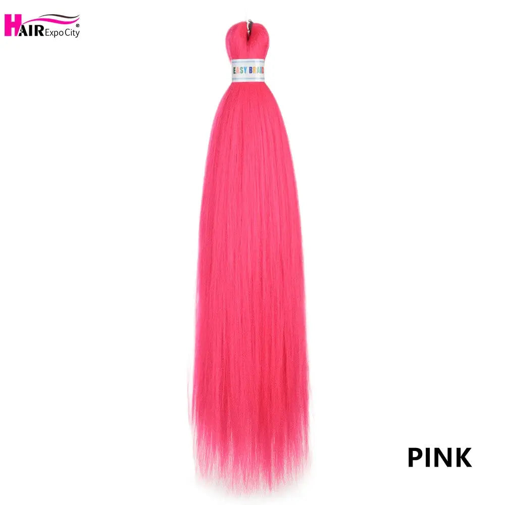 Easy Braids 26-Inch pink synthetic jumbo braids hair extensions by Simples Market; Expo City logo visible