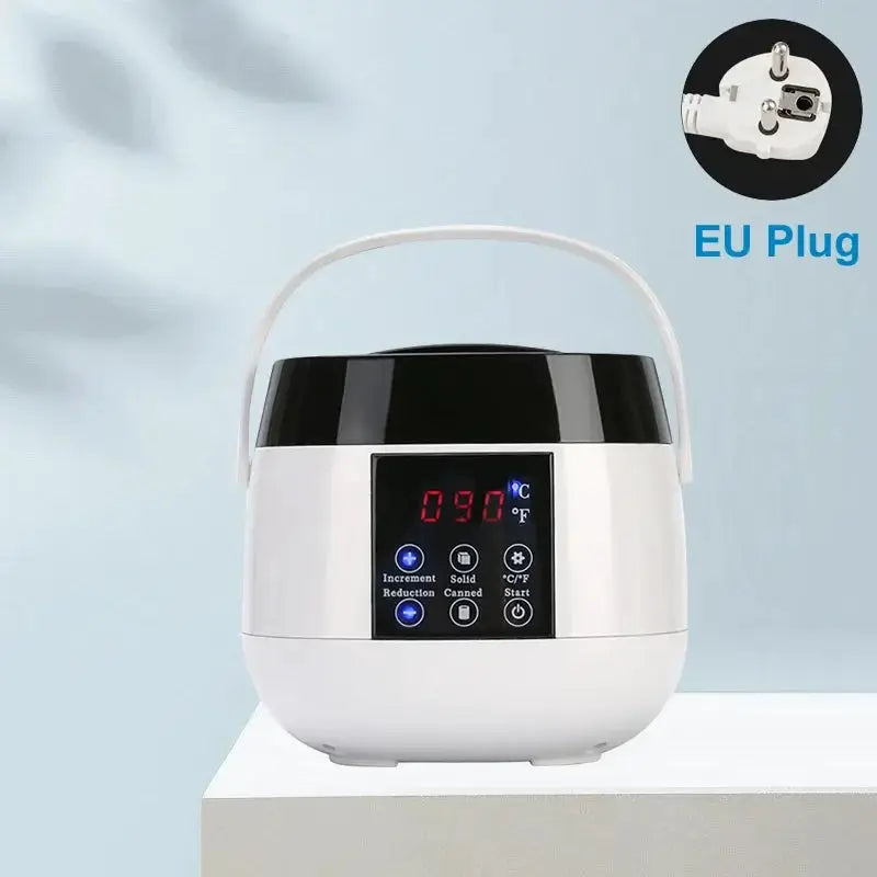 Simples Market 500ml wax heater warmer with LCD temperature display, white body, black lid, EU plug