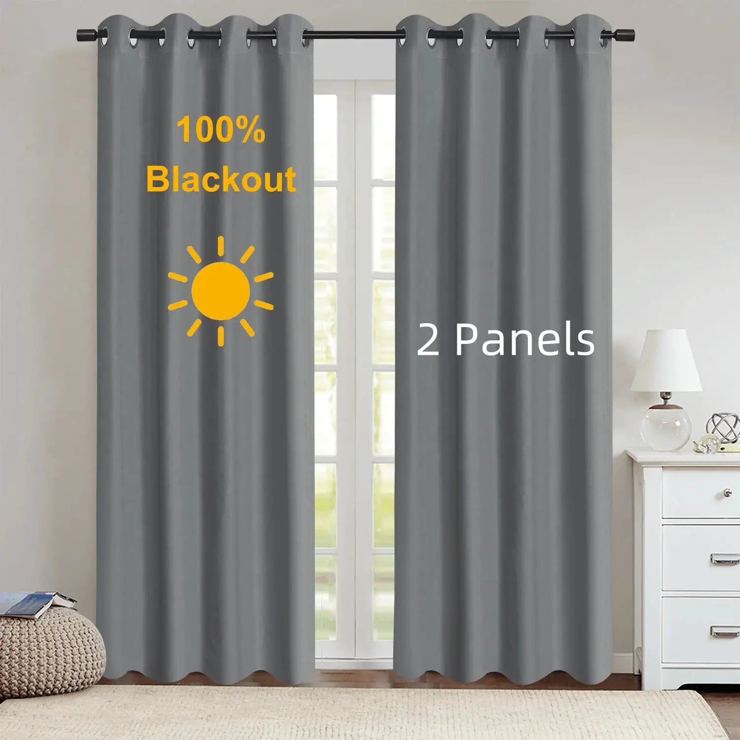 Set of 2 100 Percent Blackout Curtains With Coated Lining for Bedroom, Living Room, Dining Room and Bathroom - Simples Market