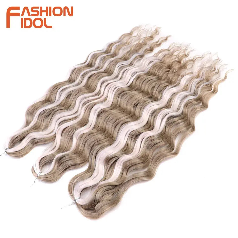Anna 24 inch synthetic water-wave braiding hair extensions in ombre blonde; Simples Market, Fashion Idol logo visible.