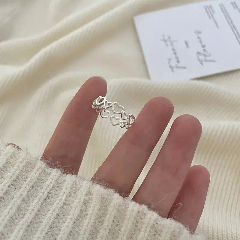Ventfille 925 Sterling Silver Rings Fashion Hip Hop Vintage Couples Hollow Lines Punk Silver Party Adjustable Jewelry
