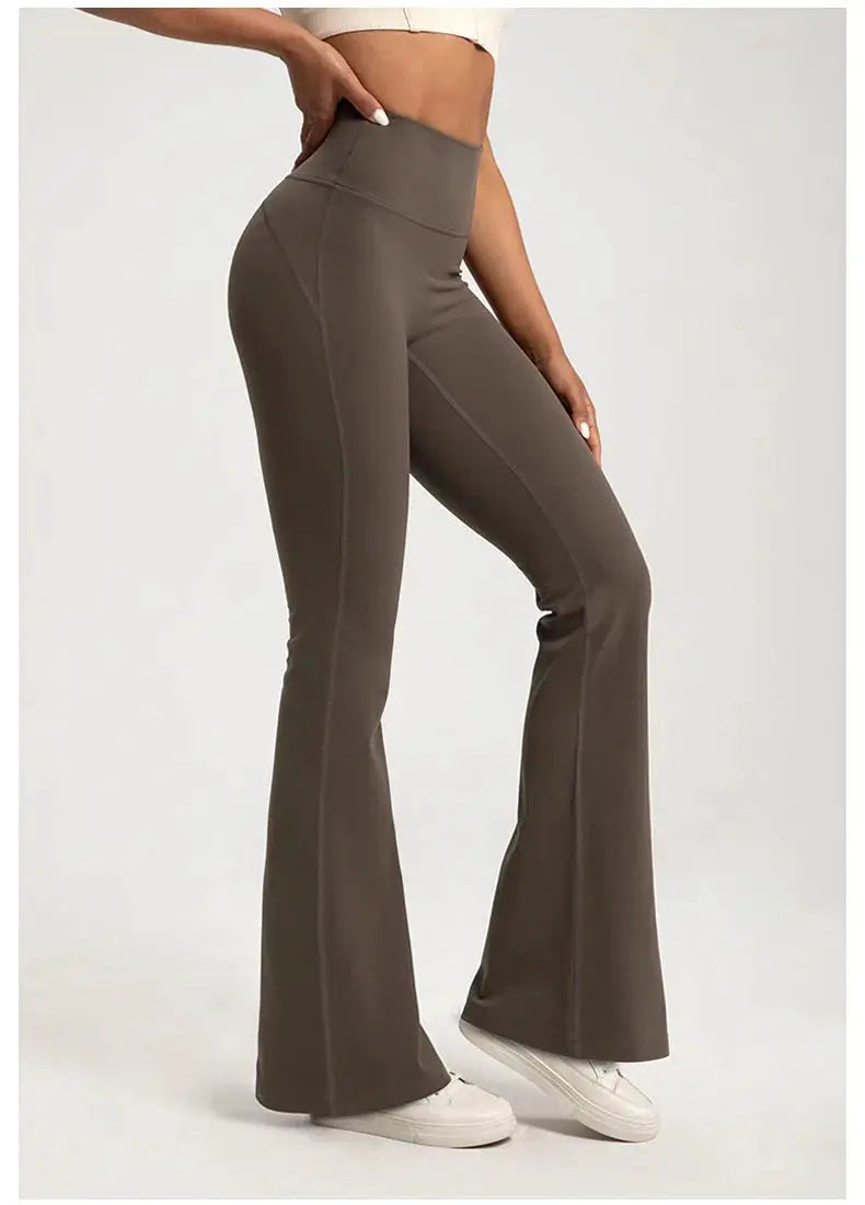 High Waisted Cinching Hip Lifting Fitness Pants Seamless Nylon Bell Bottom Yoga Running