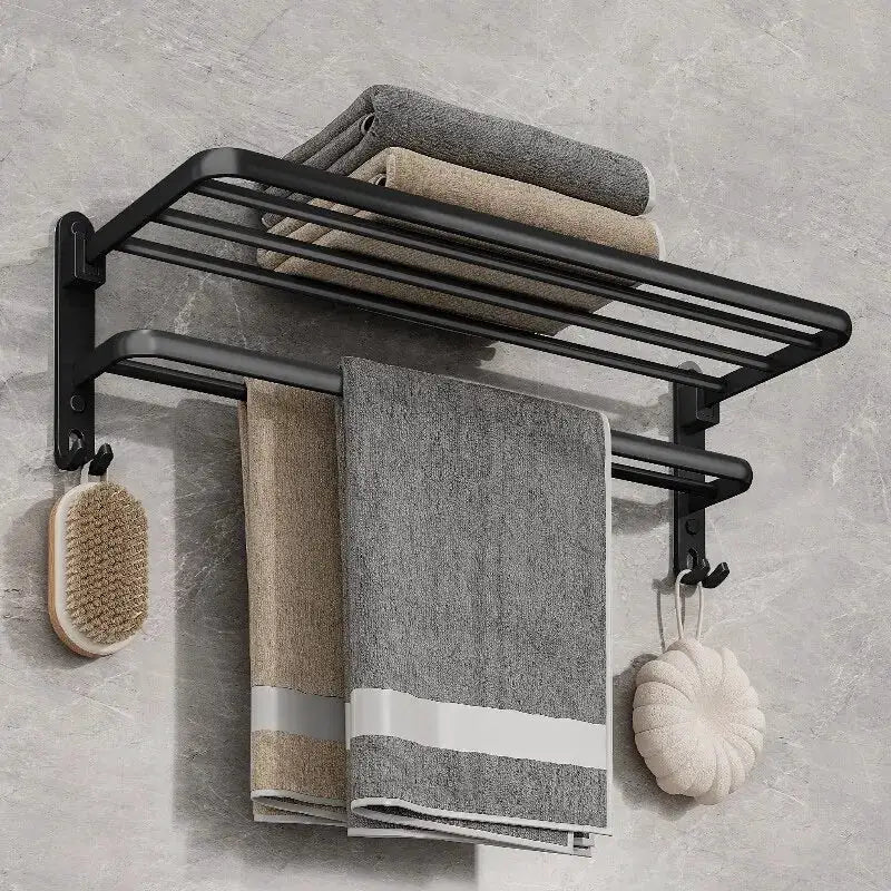 Matte Black 50cm Folding Towel Rack With Hook Wall Mount Aluminum