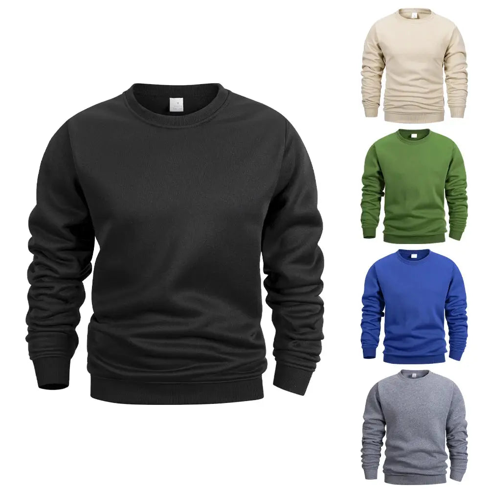 Mens Crew Neck Sweatshirt Solid Color Long Sleeve Pullover Hoodie For Spring Outdoor Casual Daily Sportswear