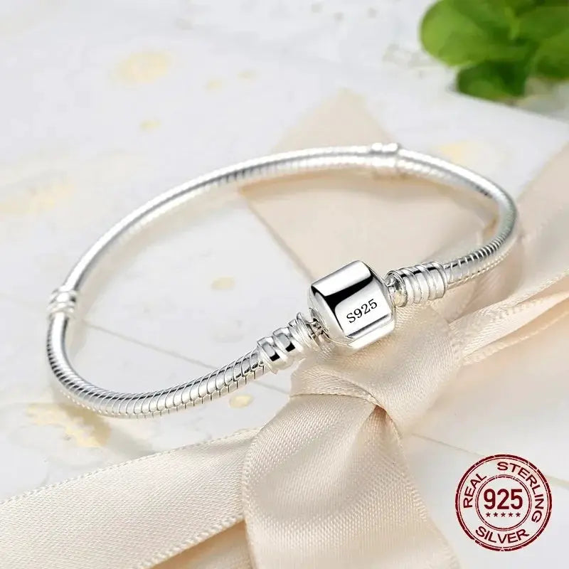 Handmade 925 Silver Charm Bracelet For Women Fine Jewelry Snake Bone Design Premium Accessory