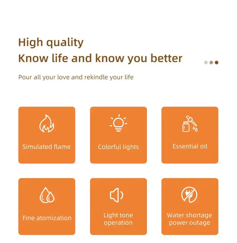 Flame Essential Oil Diffuser, Colorful Flame Diffuser Humidifier, 7 Colour Lights Noiseless Essential Oil Diffuser with Auto Off