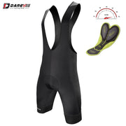 DAREVE cycling bib shorts with 3D gel pad, black breathable fabric, 7cm leg grippers; includes lime gel pads (2 items).