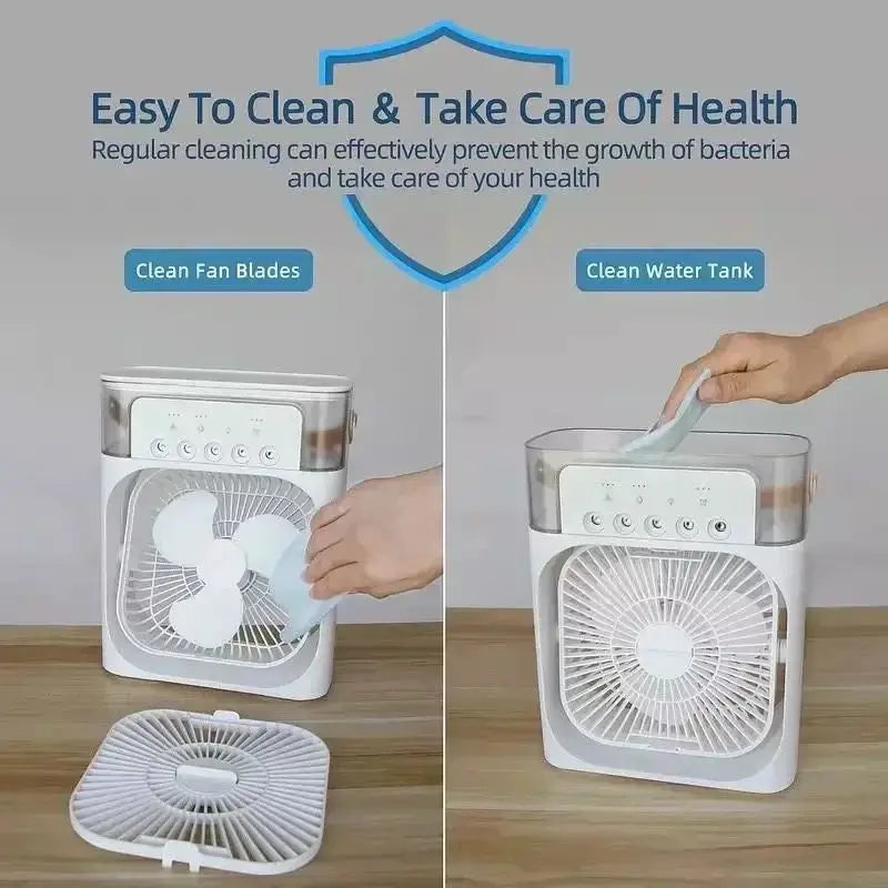 3-in-1 air cooler, white and compact, with water tank and removable fan guard