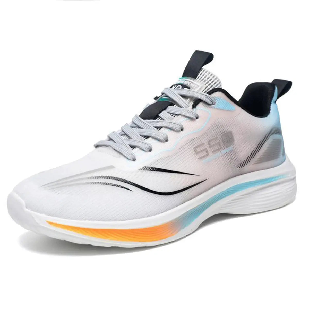 Men's running shoes with white/gray upper, blue accents and chunky sole by Simples Market