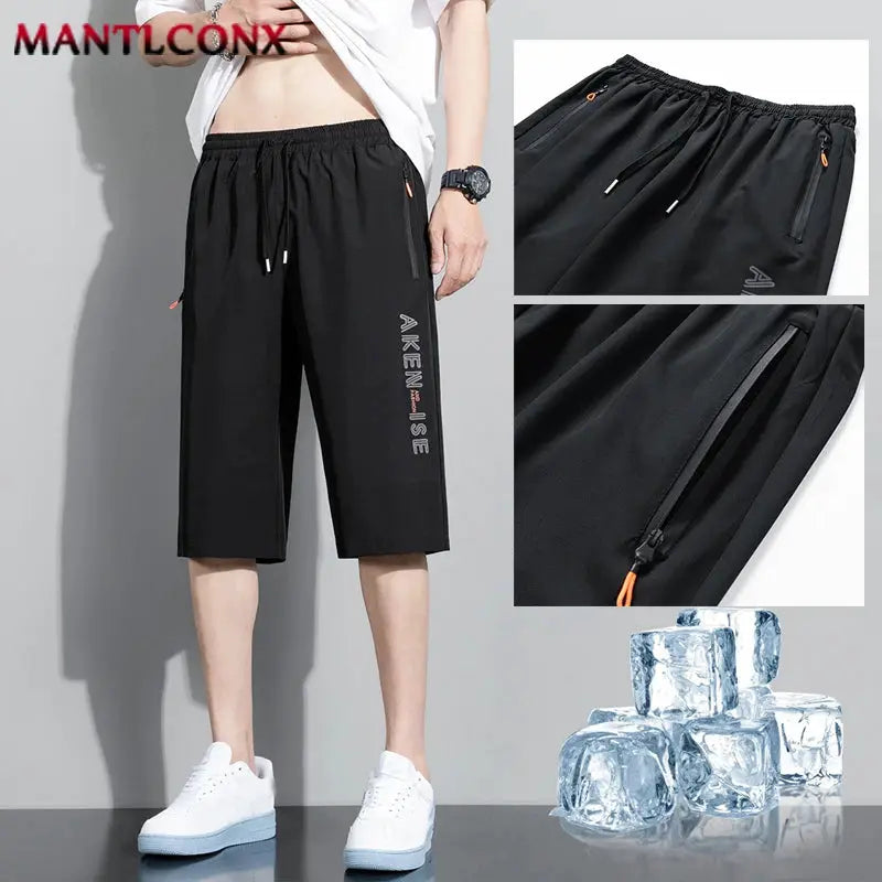 Simples Market black men's sport shorts, knee-length, elastic waist with drawstring, quick-dry breathable fabric, XXXL