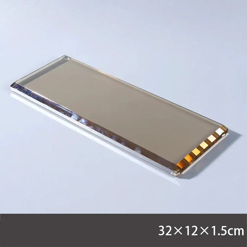Glass bathroom tray by Simples Market, clear crystal with gold-tone edge; 32×12×1.5 cm