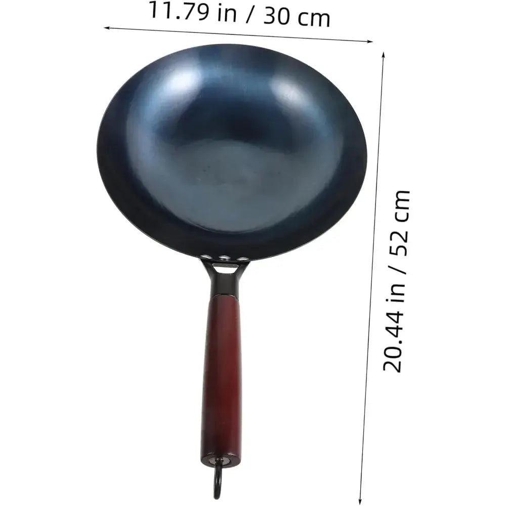 TraditionCraft Cast Iron Wok Pot Hand Forged Non Coated Surface With Wooden Handle That Stays Cool For Even Heat