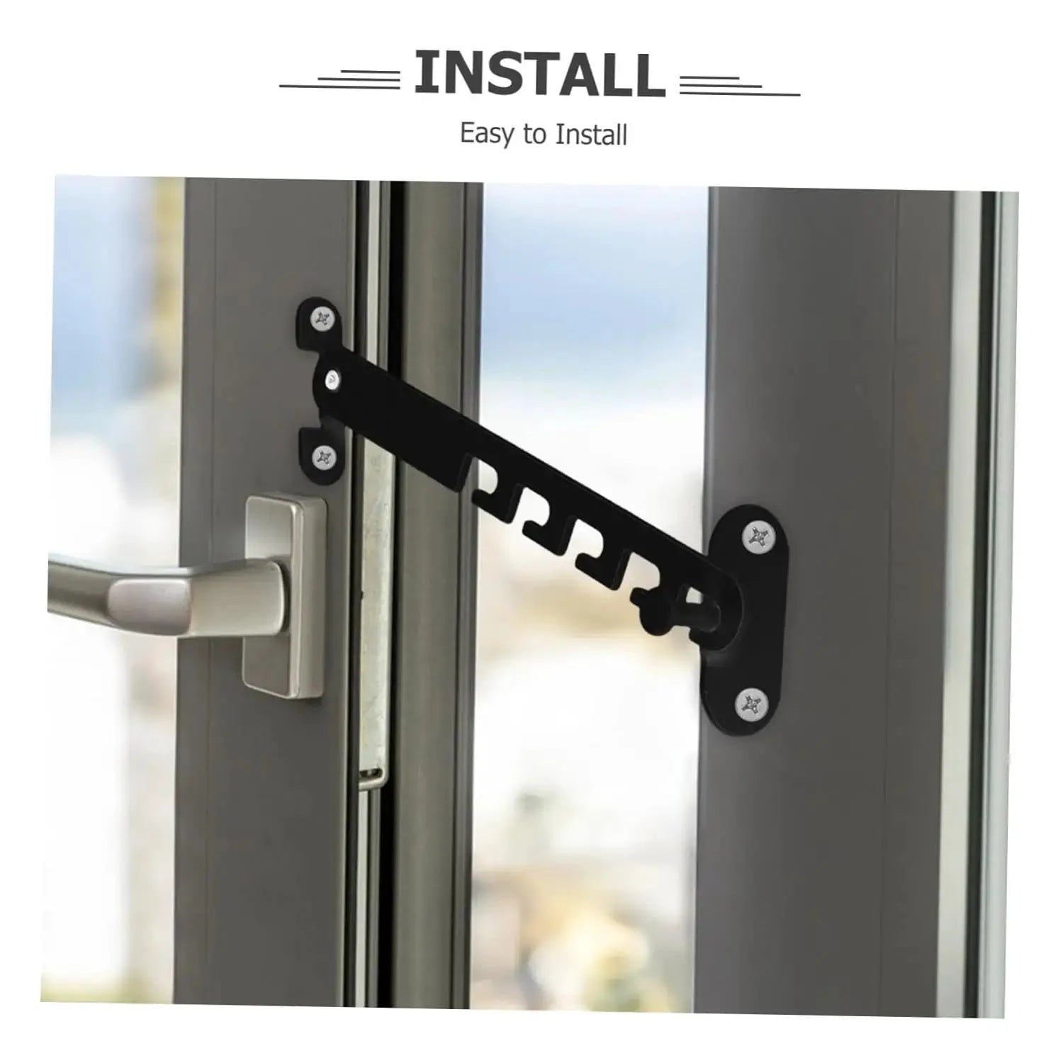 Window safety lock bar, black metal adjustable limiter latch to keep the window open