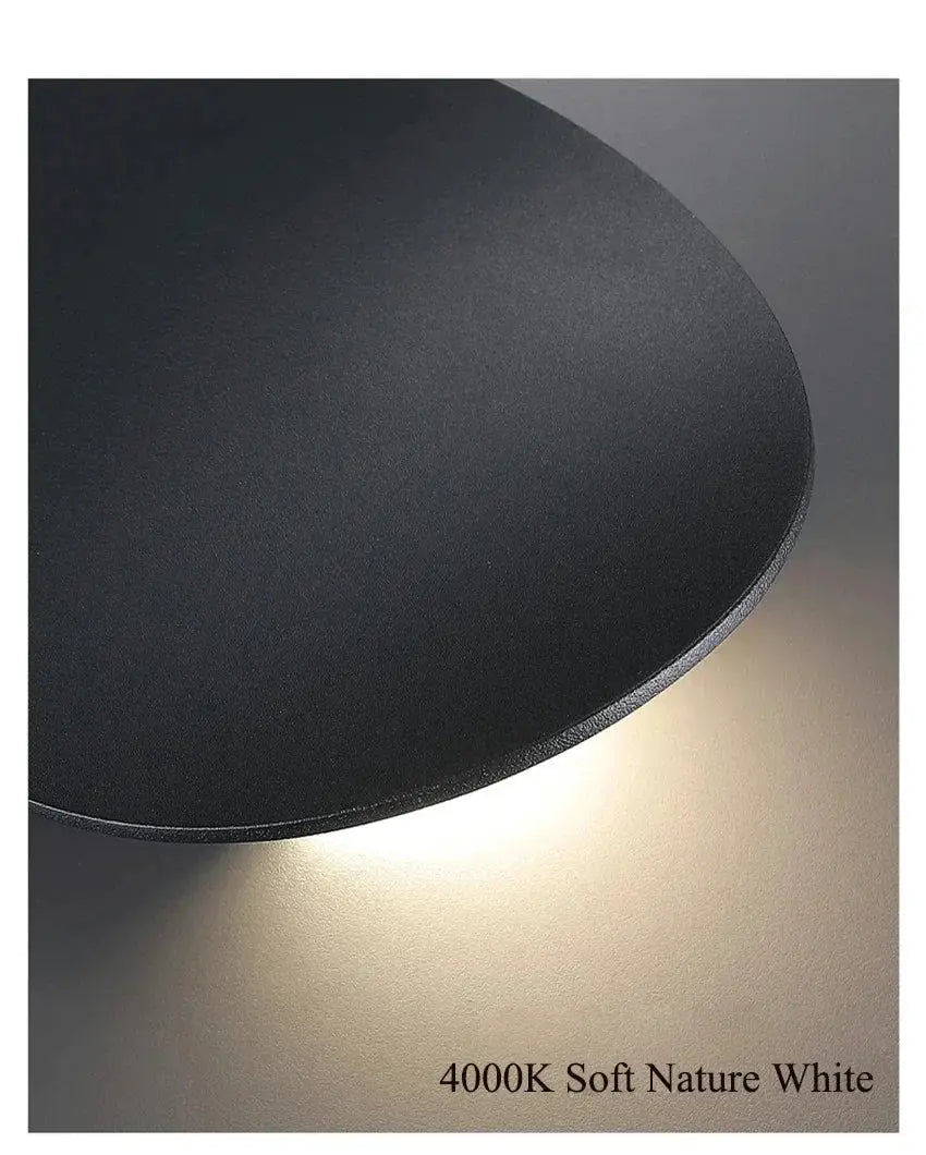 Outdoor round black LED wall lamp, waterproof, 4000K soft white light