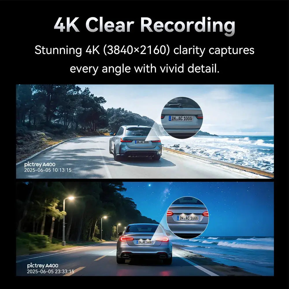 Pictrey A400 4K dash cam by Simples Market with 1.9-inch IPS screen, ADAS, Wi-Fi, night vision, parking monitor