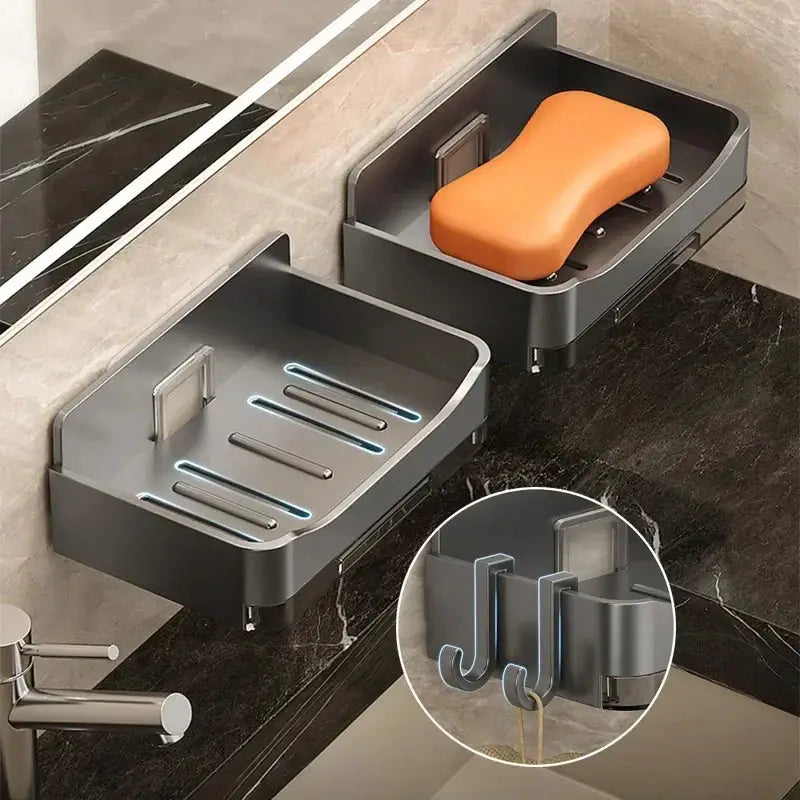 AquaNova Wall Mounted Soap And Sponge Holder With Free Punching Design Double Drainage For Quick Drying