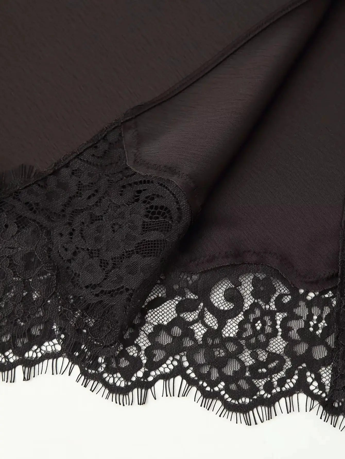 Simples Market TFMLN lace-splice satin wrap skirt in black with floral lace trim
