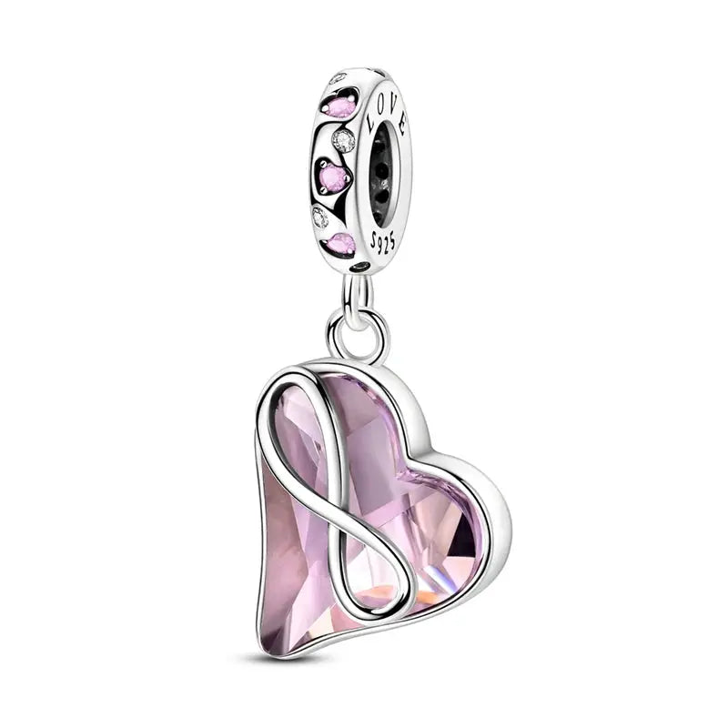 Mother's Day 925 Sterling Silver Heart Charms Beads Dangle For Bracelets Love Mom Jewelry Gift