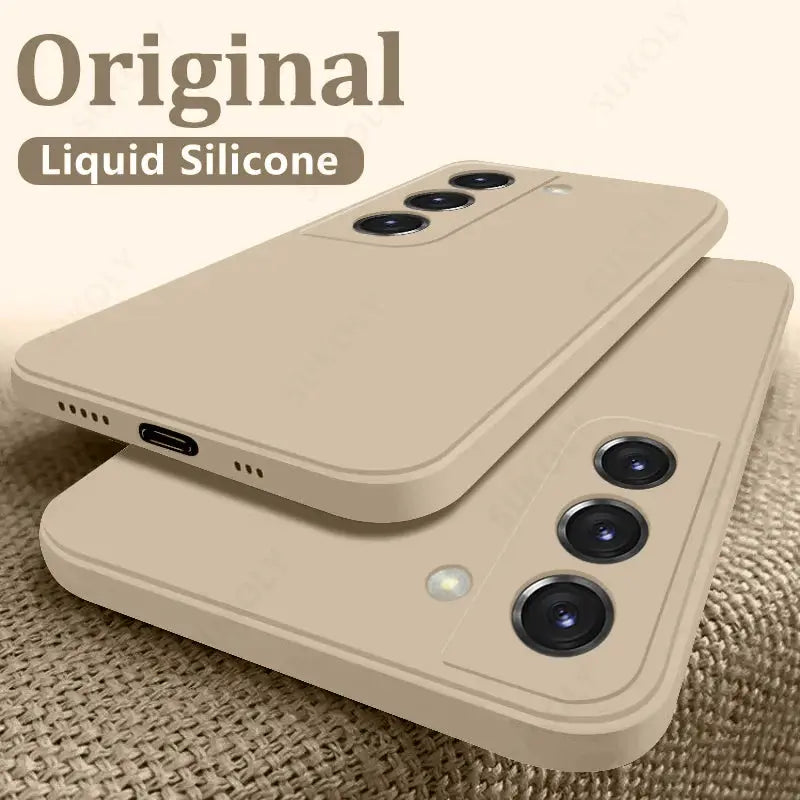 Simples Market original liquid silicone phone case for Samsung Galaxy S26/S24/S23/S22/S25 Ultra, beige, 2-pack